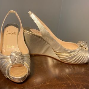 Christian Louboutin Miss Gres Zeppa 90 Lurex Silver